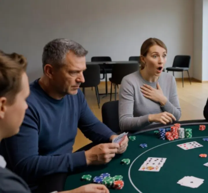 Ujęcie z rozgrywek pokerowych w Stryla Spot, skupieni gracze i dynamiczne emocje przy stole.