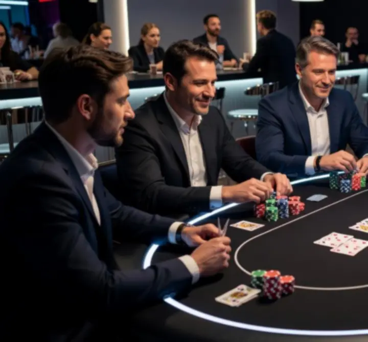 Akcja przy stole pokerowym w Stryla Spot podczas rozgrywek na żywo